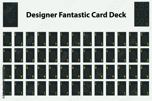 A set of beautiful playing cards. Cards in a beautiful dark style. Cards with gold patterns. Stylish aesthetic cards