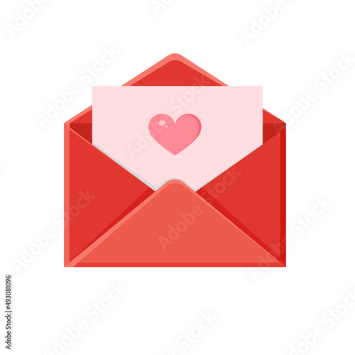 Illustration of an envelope with heart. Love message. Valentine's day love letter for postcard, poster, print, holiday card.