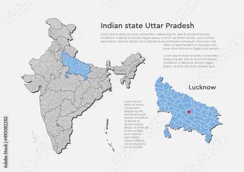 Vászonkép India country map, state Uttar Pradesh template