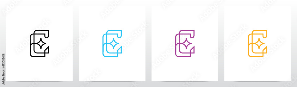 Outline Letter With Sparkling Star Logo Design E Outline Letter With Sparkling Star Logo Design E