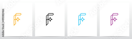 Outline Letter With Sparkling Star Logo Design F