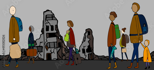 Foto people fleeing after bombing