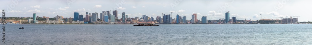 Panoramic view at the Luanda city downtown, Modern skyscrapers buildings, bay, Port of Luanda, marginal and central buildings, bay water, Angola