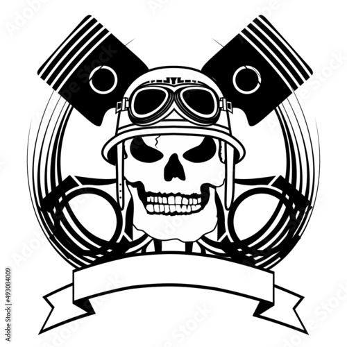 chopper biker skull emblem crest tattoo illustration in vector format