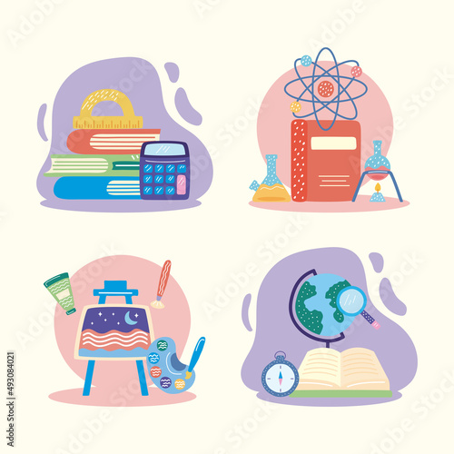 four school subject icons