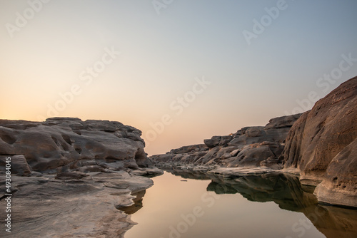 Three thousand waving stones under the Mekong River natural sandstone group that has been eroded by water for a long time in Ubon Ratchathani Province, Thailand.