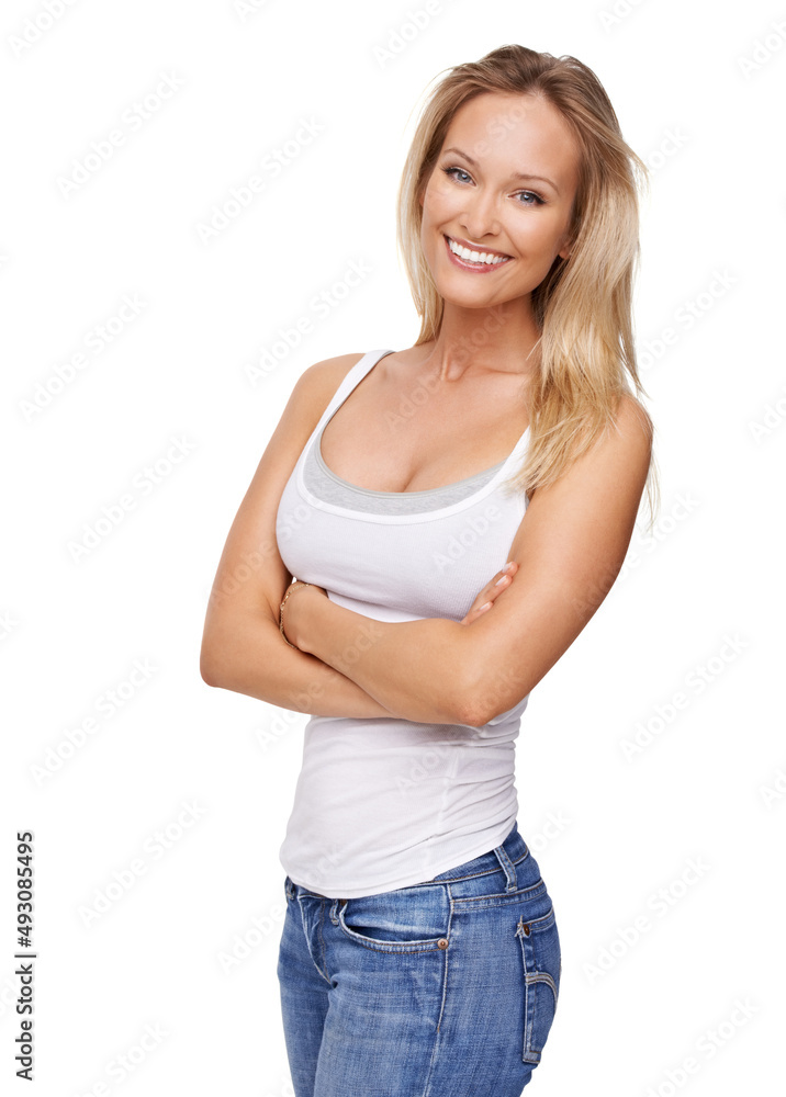 Her smile lights up any room. A gorgeous young woman smiling at the camera with her arms folded. Her smile lights up any room. A gorgeous young woman smiling at the camera with her arms folded.