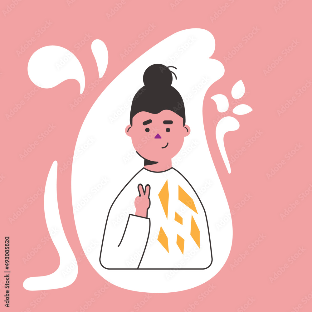 Vetor de uma garota rosa fazendo o sinal da paz. Vetor de uma garota rosa fazendo o sinal da paz.