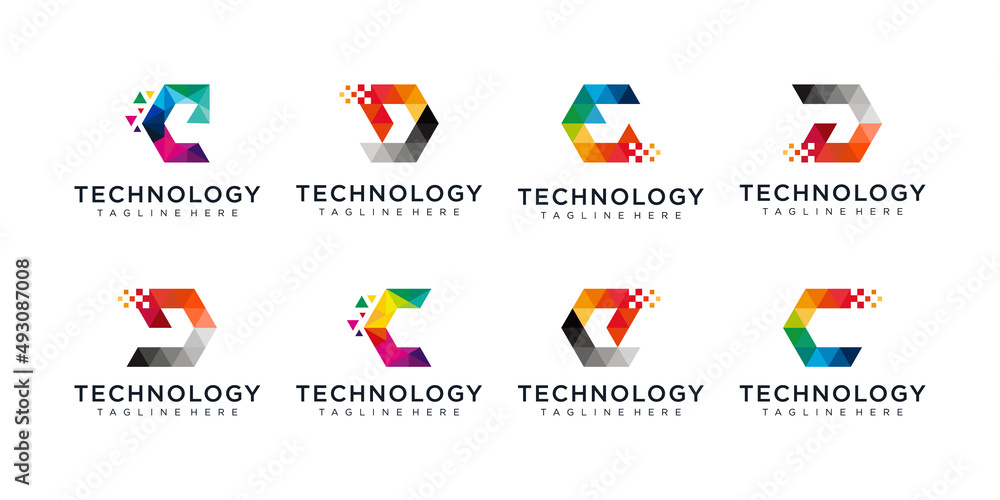 collection of Modern logo geometrical, colorful technology logo set, Modern logo technology