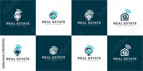 Set of Real estate property podcast logo design,podcast home logo vector