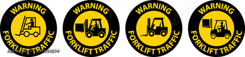 Warning Forklift Traffic Floor Sign On White Background