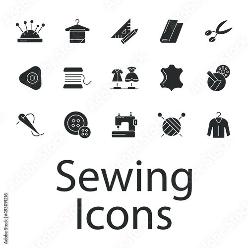 Sewing equipment and needlework icons set . Sewing equipment and needlework pack symbol vector elements for infographic web