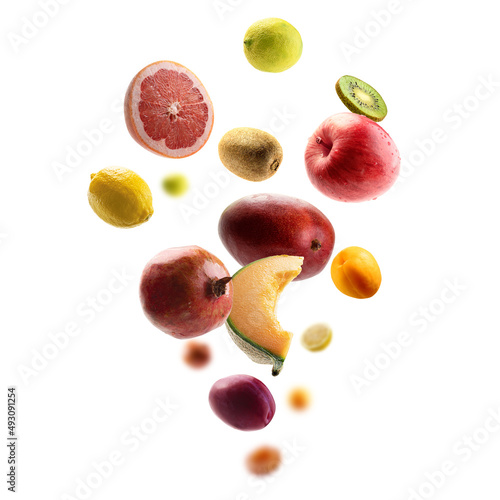Fototapeta Naklejka Na Ścianę i Meble -  Fresh fruits levitate on a white background