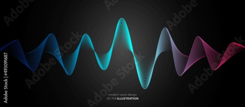 Abstract neon color sine wave design. Texture of glowing, smooth lines.. Poster for music, technology, artificial intelligence, social networks. 3d pulse. Mathematical sciences. Vector illustration
