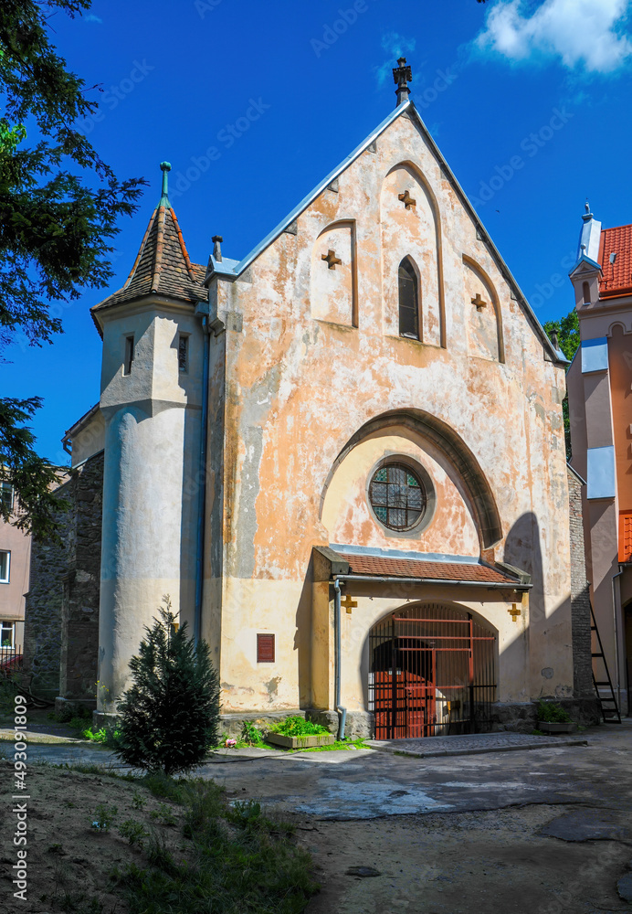 Scenic view of historical St. Joseph chapel in center of Mukachevo, Transcarpathian region, Ukrainee