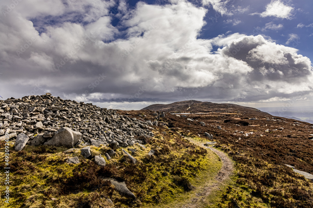 Hikers on The Ring Of Gullion Way, Ulster Way, Slieve Gullion, Camlough, Newry, County Armagh, Northern Ireland Hikers on The Ring Of Gullion Way, Ulster Way, Slieve Gullion, Camlough, Newry, County Armagh, Northern Ireland