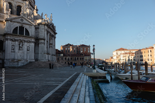 The square of the basilica Santa Maria Della Salute next to the grand canal of venice.
