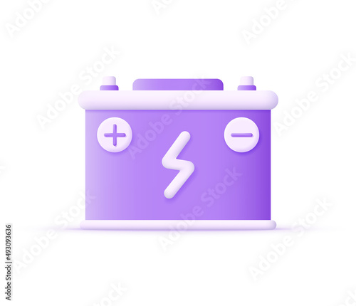 3D Car Battery icon isolated on white background. Accumulator battery energy power. Can be used for many purposes.