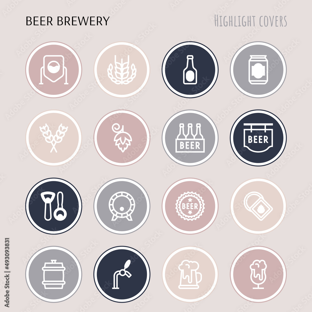 Beer brewery thin line icons set: manufacturing, craft, tap, mug, tulip pint, wheat, hop, bottle opener, barrel. Highlights for stories. Vector illustration for bar or restaurant. Beer brewery thin line icons set: manufacturing, craft, tap, mug, tulip pint, wheat, hop, bottle opener, barrel. Highlights for stories. Vector illustration for bar or restaurant.