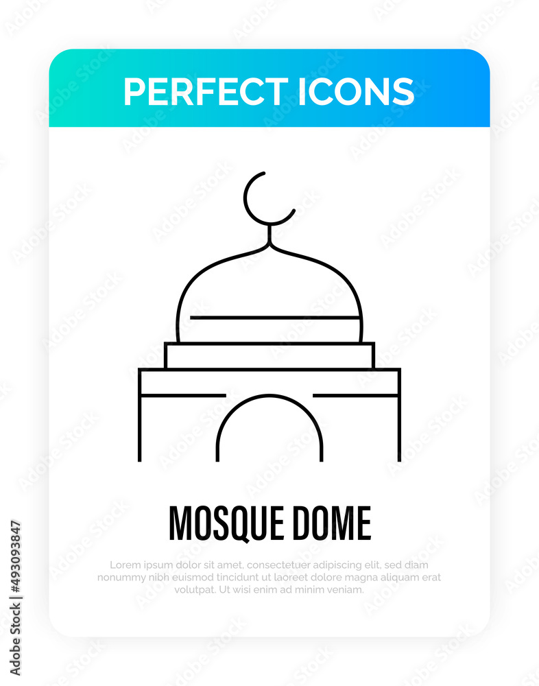 Naklejka premium Mosque dome thin line icon. Religious building. Islam religion. Vector illustration.