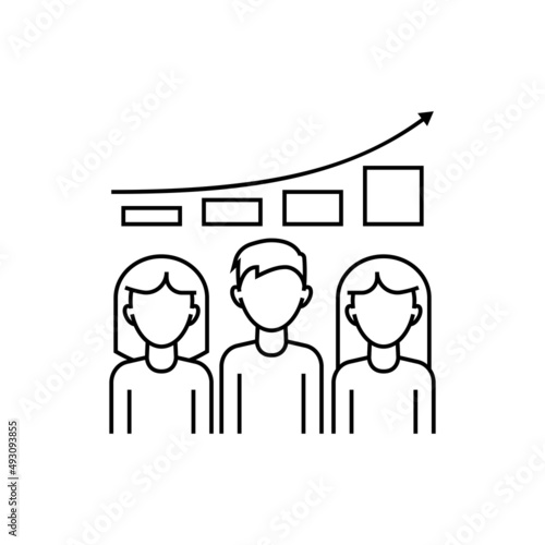 Overpopulation, graph of population growth thin line icon. Increasing poverty, problem overconsumption. Vector illustration.