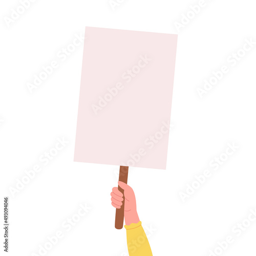Person holding banner or placard. Placard protest, street demonstration, demonstrate. Vector illustration