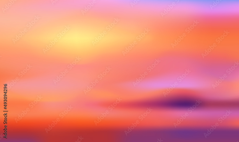 Pink sunset sea sky blurred background - pink and yellow background vector illustration