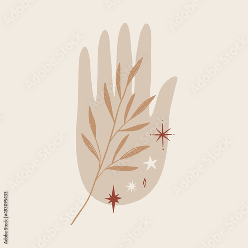 Reiki hand energy magical vector illustration. Magical holistic medicine art concept. Sending love healing energy.