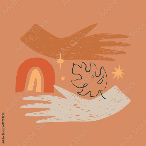 Reiki hand energy magical vector illustration. Magical holistic medicine art concept. Sending love healing energy.