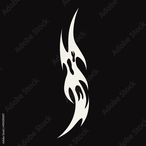 Abstract tattoo fire sketch. Artistic death metal logo design. Black illustration in Metalcore style on a black background.