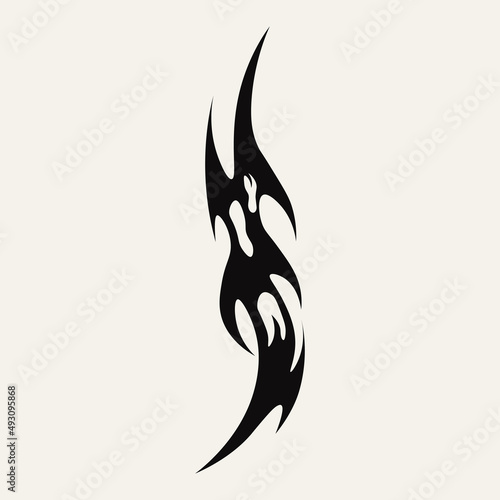 Abstract tattoo fire sketch. Artistic death metal logo design. Black illustration in Metalcore style on a white background.
