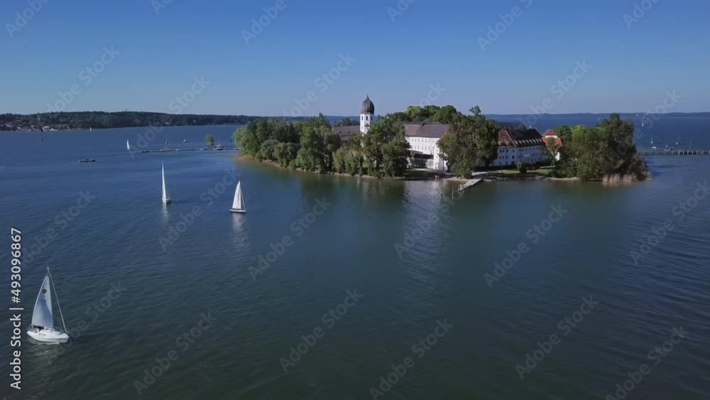 Aerial view of Frauenchiemsee or Fraueninsel, Germany Aerial view of Frauenchiemsee or Fraueninsel, Germany
