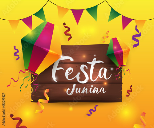 Festa Junina Brazil festival party celebration decorated lantern background design poster vector