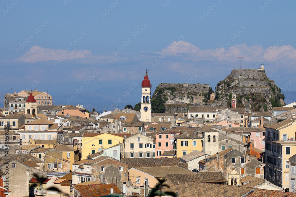 Old fortress and buildings in Corfu town Greece