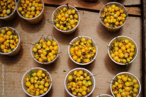 Small yellow chili peppers in a street market in Brazil, Brazilian spicy pepper Pimenta Cheiro (capsicum chinense, adjuma) photo