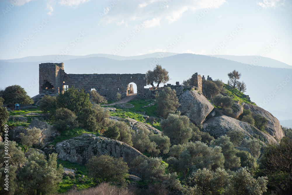 Scenic view of ruins of Herakleia (Latmos) ancient city. Milas, Turkey.