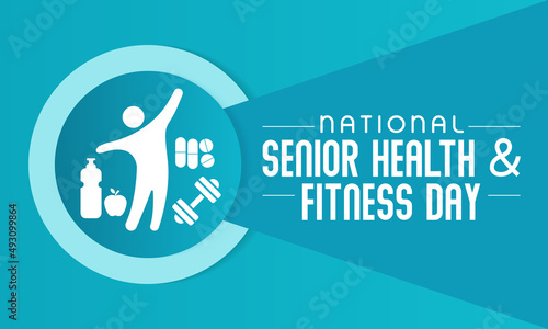 Senior health and fitness day is observed every year on last Wednesday in May. The common goal of this day is to help senior people stay fit and healthy. Vector illustration