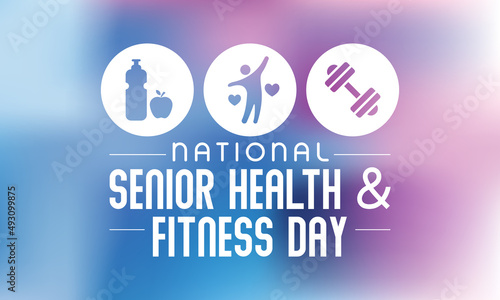 Senior health and fitness day is observed every year on last Wednesday in May. The common goal of this day is to help senior people stay fit and healthy. Vector illustration