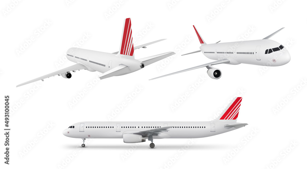 Set of airplanes isolated on white background. Vector realistic illustration