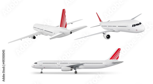 Set of airplanes isolated on white background. Vector realistic illustration