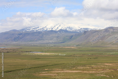 Scenic Icelandic landscape with Snaefellsjökull volcano, starting point of 'Journey to the Centre of the Earth' (horizontal), Snaefellsnes, Iceland