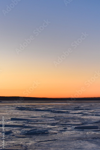 Sunset over the winter lake