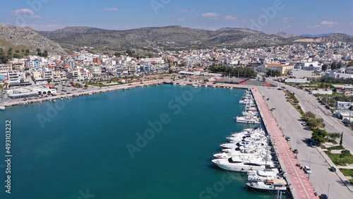Aerial drone photo of historic main town of Salamina island as seen from above, Saronic gulf, Greece © aerial-drone