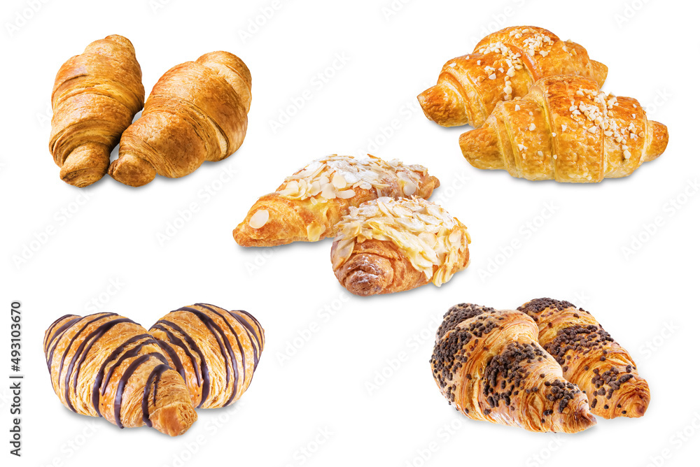 Set of croissants on a white isolated background Set of croissants on a white isolated background