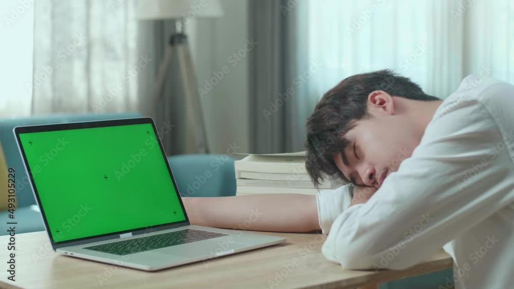 Close Up Of Asian Man Student Sleeping While Using Green Screen Computer At Home
Close Up Of Asian Man Student Sleeping While Using Green Screen Computer At Home
