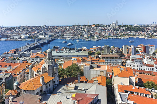 Panorama from Galata Tower to city of Istanbul, Turkey