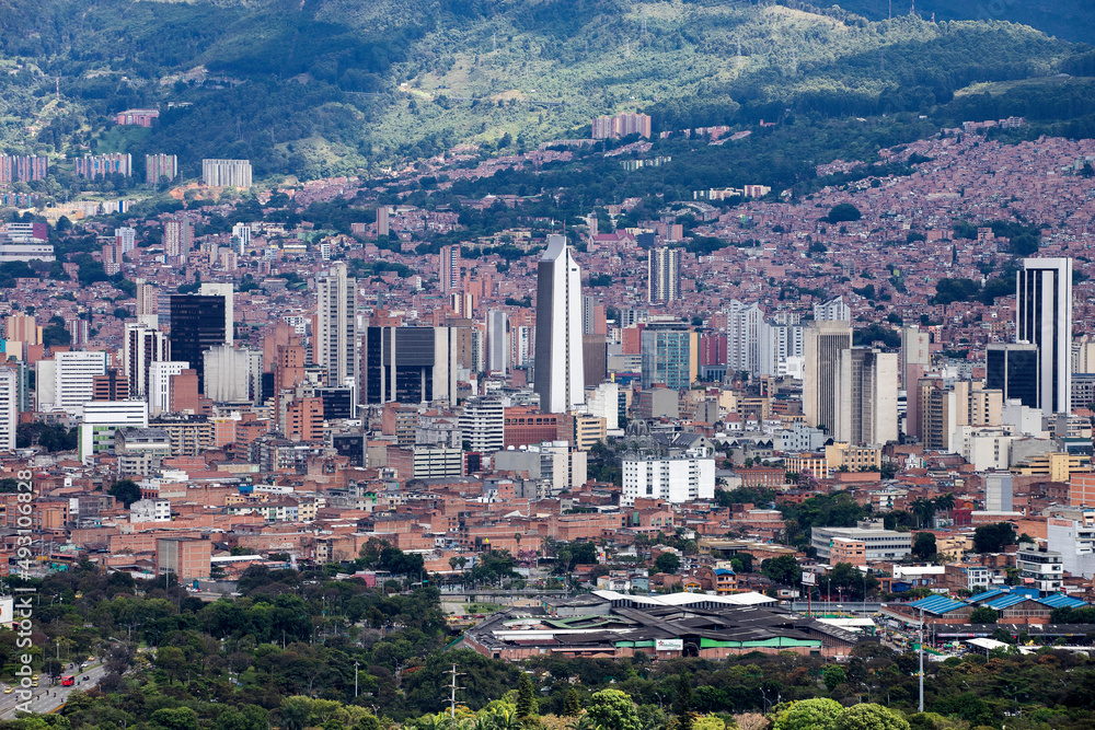 Medellin, Antioquia. Colombia - March 13, 2022. Panoramic of the city. It is a municipality of Colombia, capital of the department of Antioquia.