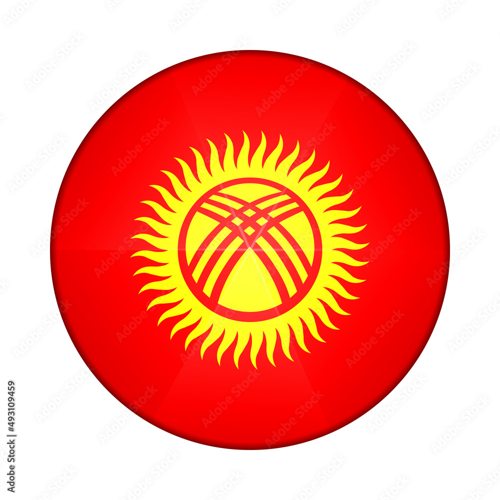 Round icon with flag of Kyrgyzstan. Glass light ball, sticker, sphere. Kyrgyz national symbol. Glossy realistic ball, 3D abstract vector illustration. Template big bubble Round icon with flag of Kyrgyzstan. Glass light ball, sticker, sphere. Kyrgyz national symbol. Glossy realistic ball, 3D abstract vector illustration. Template big bubble