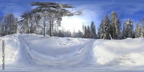 Winter snowy landscape in the mointains HDRI panorama photo