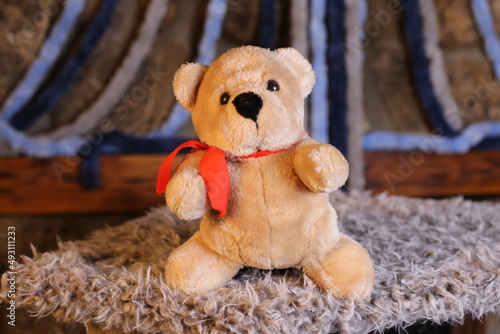 Photography Brown teddy bear with cool bow tie